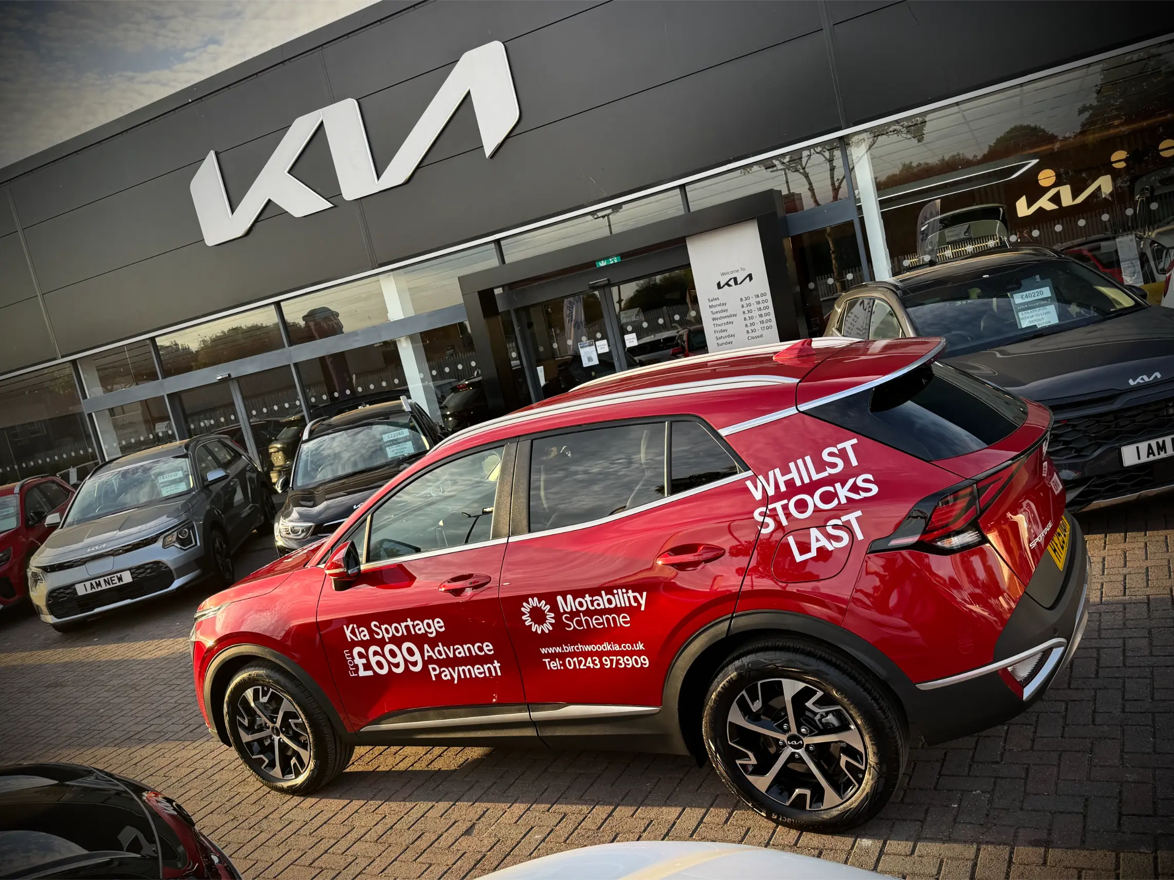 Birchwood Kia Chichester used-car promotion vehicle wrap