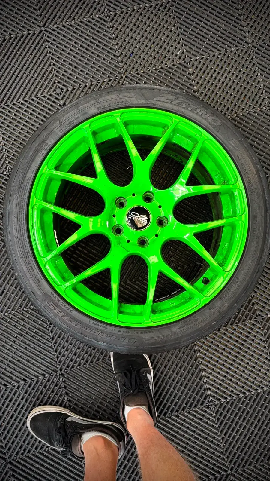 The original green wheel before refinishing