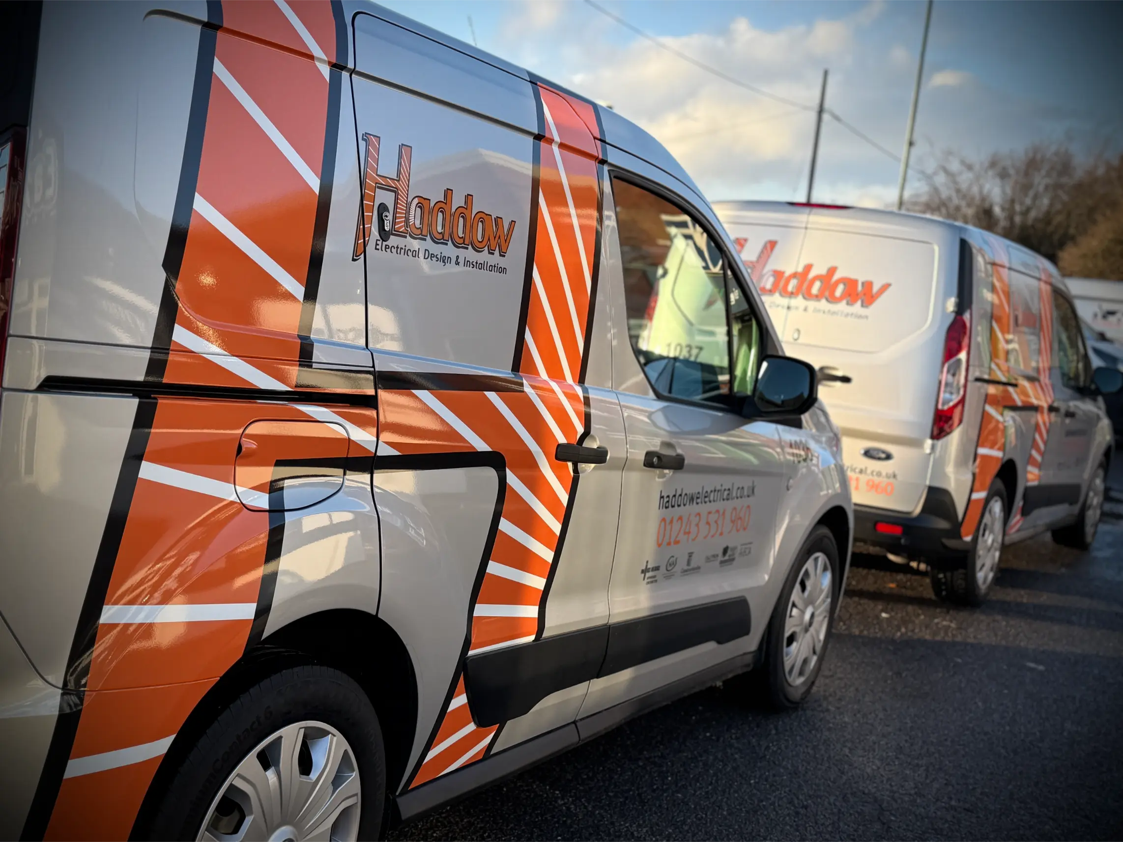 Multiple Haddow Group fleet vans with full wrap branding